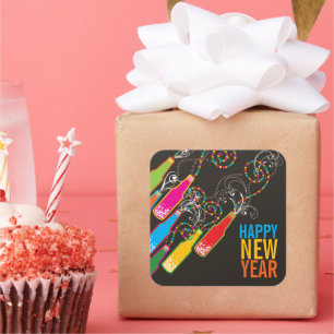 Colourful Bubbly Bottles Modern Cheers Fun New Yea Square Sticker