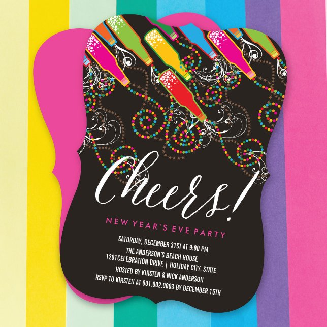 Colourful Bubbly Cheers Fun New Year's Eve Party Invitation (Creator Uploaded)
