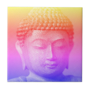 Colourful Buddha Face Statue Formed By Lines Ceramic Tile