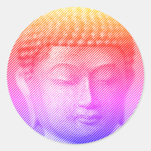 Colourful Buddha Face Statue Formed By Lines  Classic Round Sticker