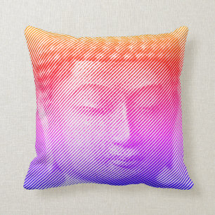 Colourful Buddha Face Statue Formed By Lines Cushion