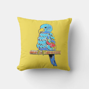 Colourful Budgie on a Perch Cushion