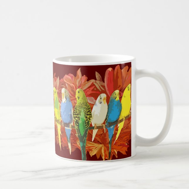 Colourful budgies pattern coffee mug (Right)