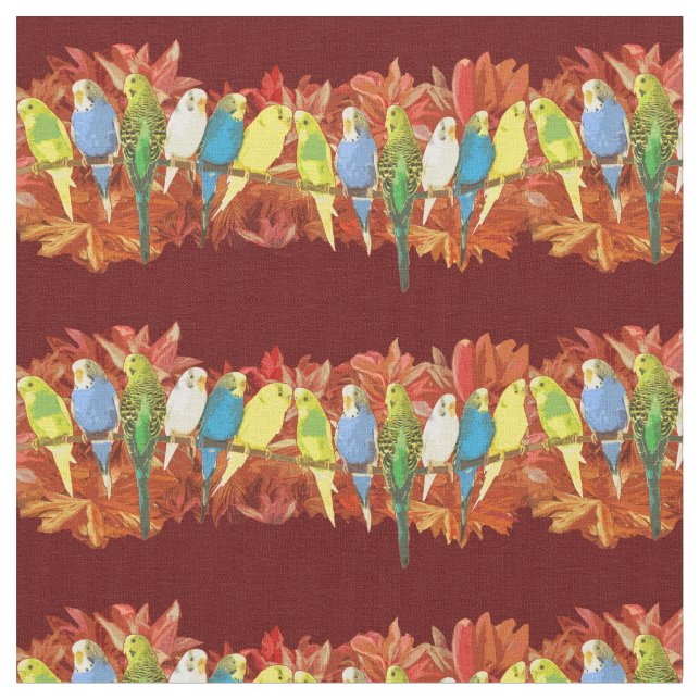 Colourful budgies pattern fabric (Close Up)