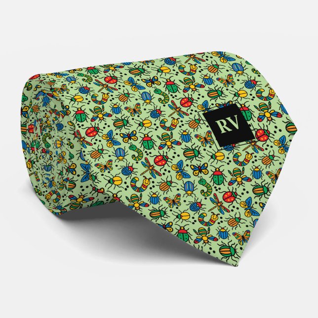 Colourful Bugs and Insects Monogrammed Tie (Rolled)