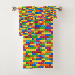Colourful Building Block Pattern Bath Towel Set