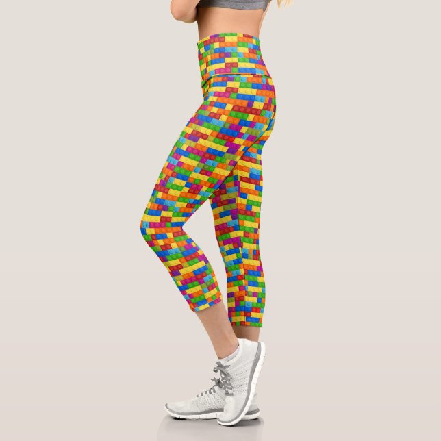 Colourful Building Block Pattern Capri Leggings (Left)