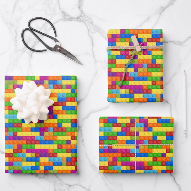 Colourful Building Block Pattern Wrapping Paper Sheet (Front)