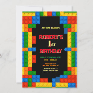 Colourful Building Blocks Birthday   Invitation