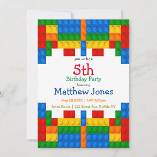Colourful Building Blocks Boy Birthday Party Invit Invitation