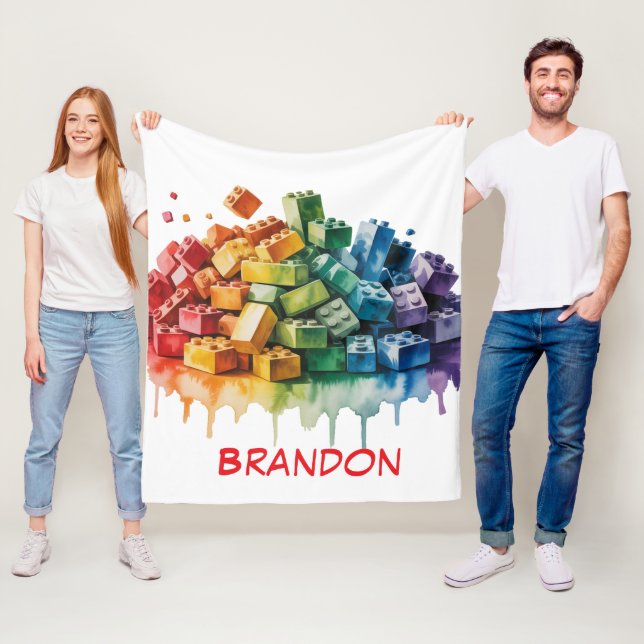 Colourful Building Blocks Explosion Birthday Party Fleece Blanket (In Situ)