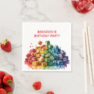 Colourful Building Blocks Explosion Birthday Party Napkin
