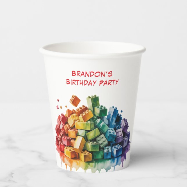 Colourful Building Blocks Explosion Birthday Party Paper Cups (Front)