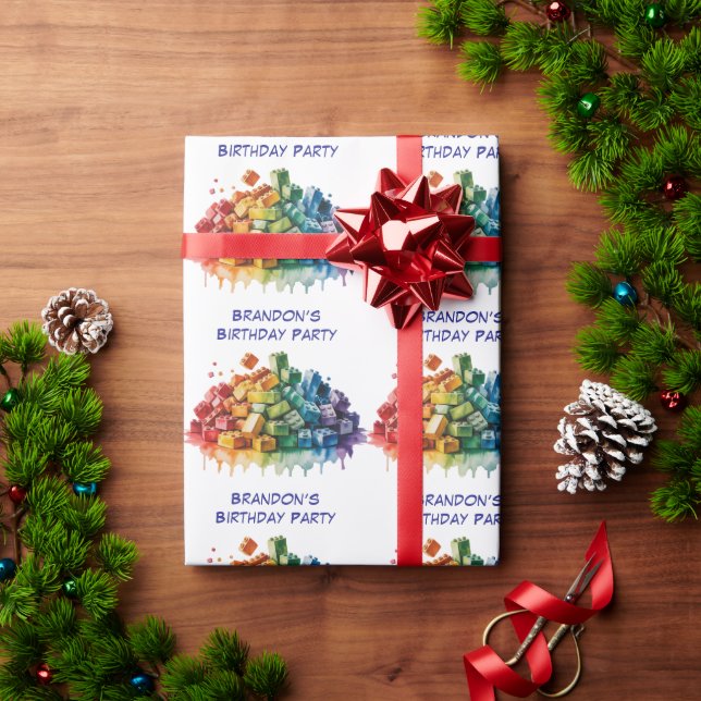 Colourful Building Blocks Explosion Birthday Party Wrapping Paper (Holiday Gift)