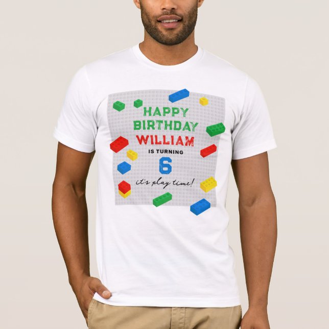 Colourful Building Blocks Kids Birthday Dad T-Shirt (Front)