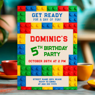 Colourful building blocks kids birthday party invitation