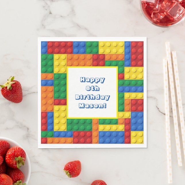 Colourful Building Bricks Blocks Birthday Party Napkin (Insitu)