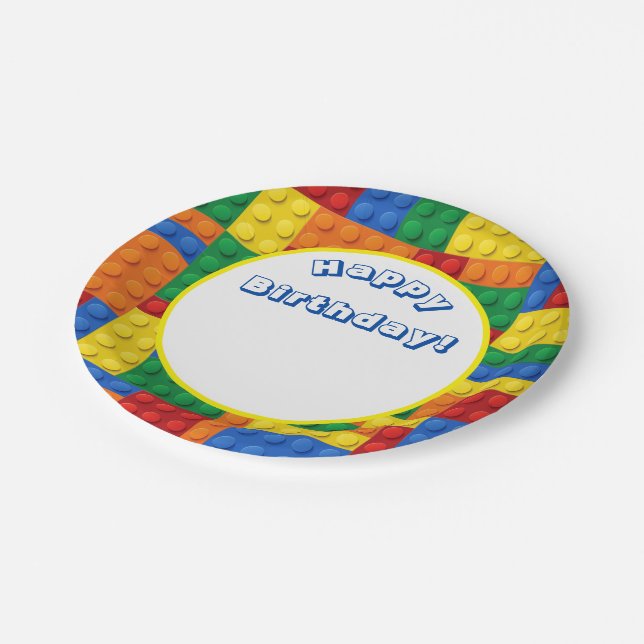 Colourful Building Bricks Blocks Birthday Party Paper Plate (Angled)