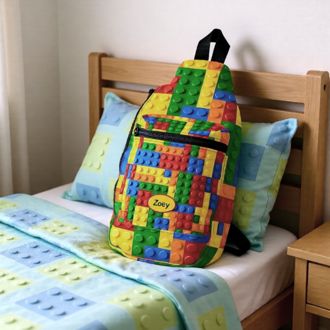 Colourful Building Bricks Kids Personalised Sling Bag (Creator Uploaded)