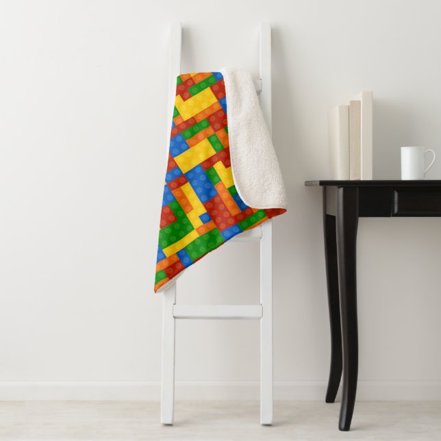 Colourful Building Bricks Kids Sherpa Blanket (In Situ)