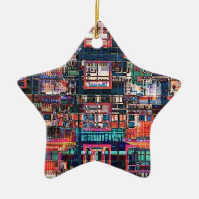 Colourful Buildings Collage Ceramic Ornament (Front)