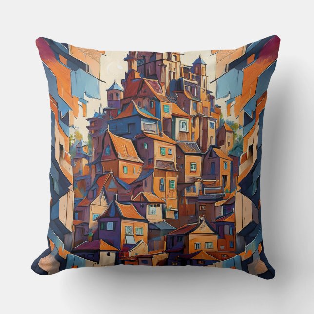 Colourful Buildings Cushion (Front)