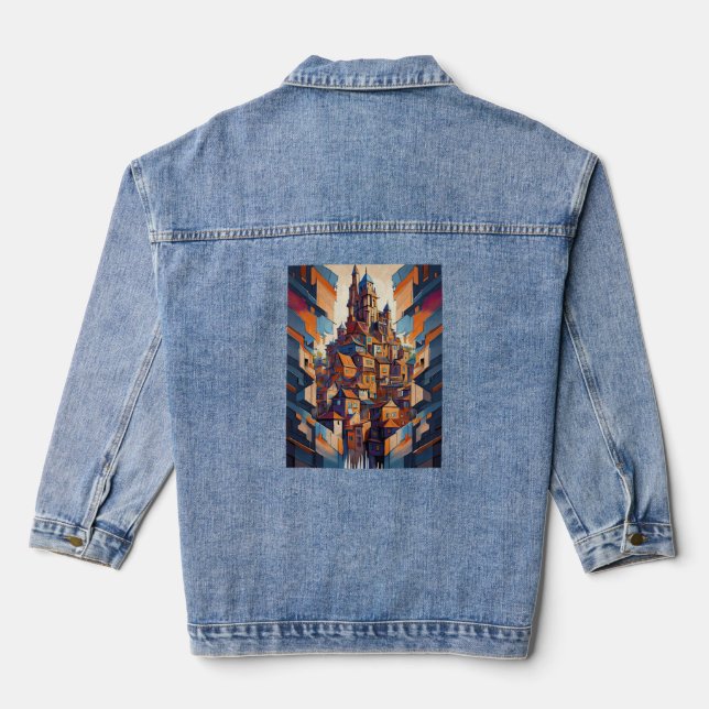 Colourful Buildings Denim Jacket (Back)