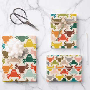 Colourful Bull Head Silhouette Wrapping Paper 
