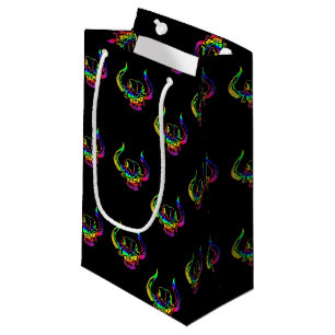 Colourful bull skull on black small gift bag