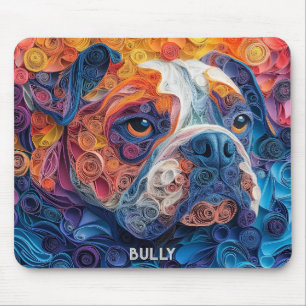 Colourful Bulldog Paper Quilling Portrait Mouse Pad