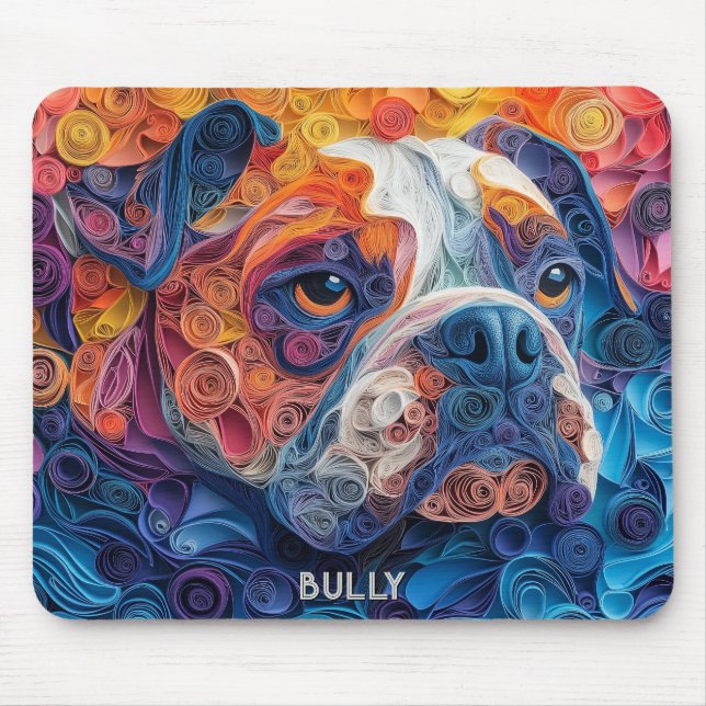 Colourful Bulldog Paper Quilling Portrait Mouse Pad (Front)