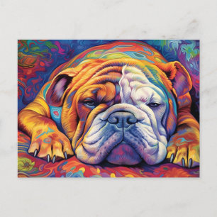 Colourful Bulldog sleeping Postcard