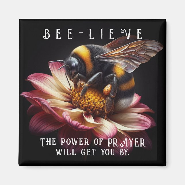 Colourful Bumble Bee Honey Bee Typography Magnet (Front)