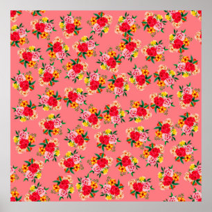 Colourful bunch of flowers with pinky backgroundar poster
