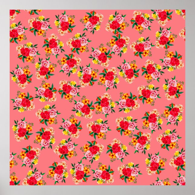 Colourful bunch of flowers with pinky backgroundar poster (Front)