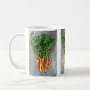 Colourful Bunch of Fresh Carrots on Wood Table Mug