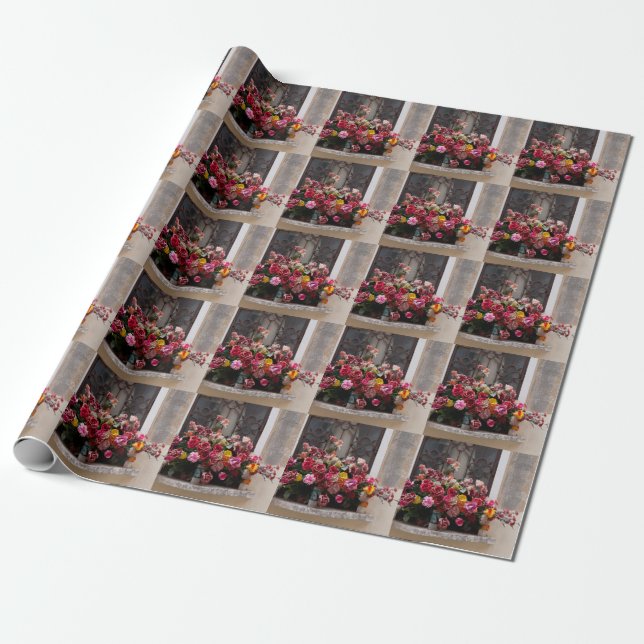 Colourful Bunch Of Plastic Roses Wrapping Paper (Unrolled)