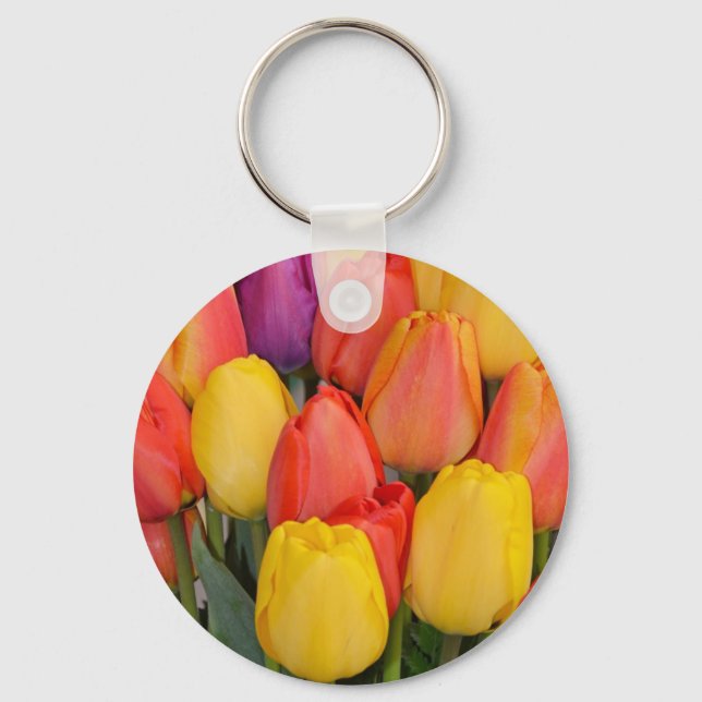 Colourful bunch of spring tulips key ring (Front)