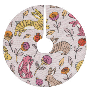Colourful Bunnies: Cute Floral Vintage. Brushed Polyester Tree Skirt