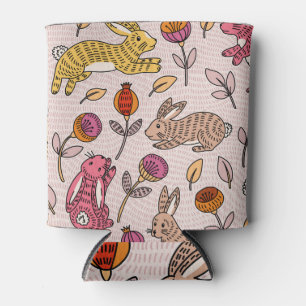 Colourful Bunnies: Cute Floral Vintage. Can Cooler