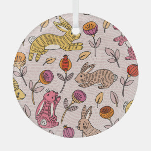 Colourful Bunnies: Cute Floral Vintage. Glass Tree Decoration