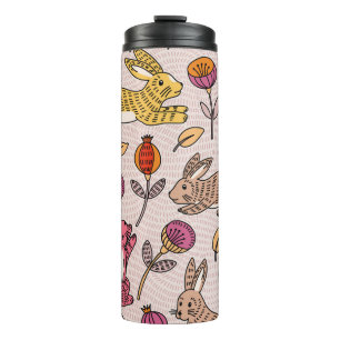 Colourful Bunnies: Cute Floral Vintage. Thermal Tumbler