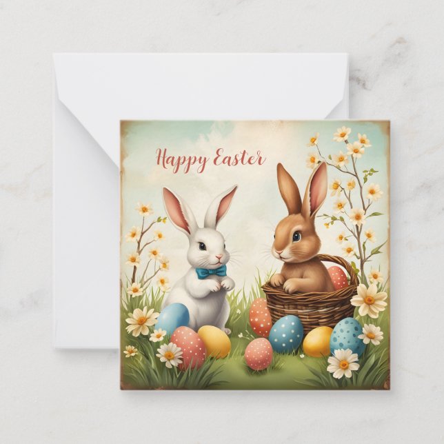 Colourful Bunnies Easter Eggs & Flowers Card (Front)