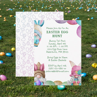 Colourful Bunny Gnomes Easter Egg Hunt Invitation