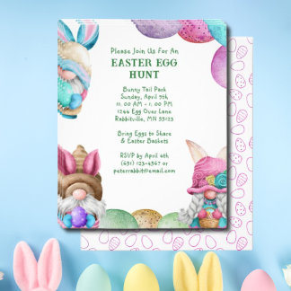 Colourful Bunny Gnomes Easter Egg Hunt Invitation Flyer