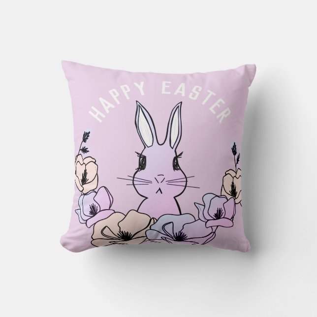 Colourful Bunny Magnolia Flower Easter Cushion (Front)