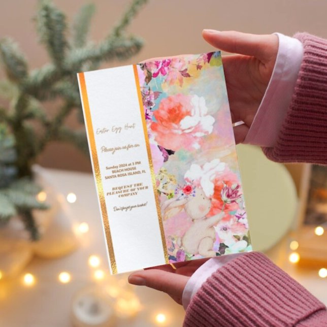 Colourful Bunny Rabbit Easter Egg Hunt Brunch  Inv Invitation (Creator Uploaded)