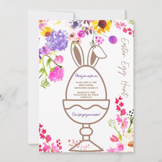 Colourful Bunny Rabbit Easter Egg Hunt Brunch  Invitation (Front)