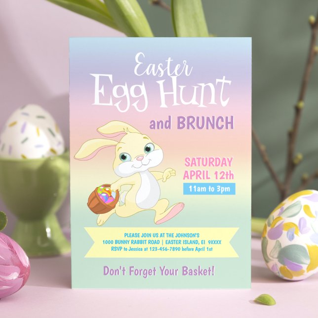 Colourful Bunny Rabbit Easter Egg Hunt Brunch Invitation (Creator Uploaded)