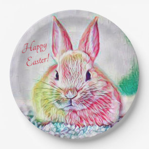 Colourful Bunny Rabbit Happy Easter Paper Plate